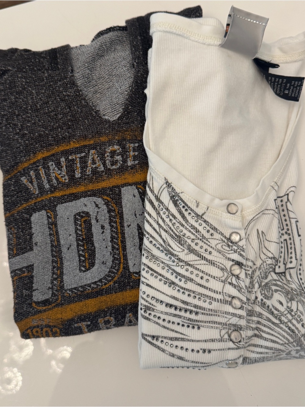 Harley-DavidsonGraphic Vintage-Style Hoodie & White Studded Henley Tank - Set